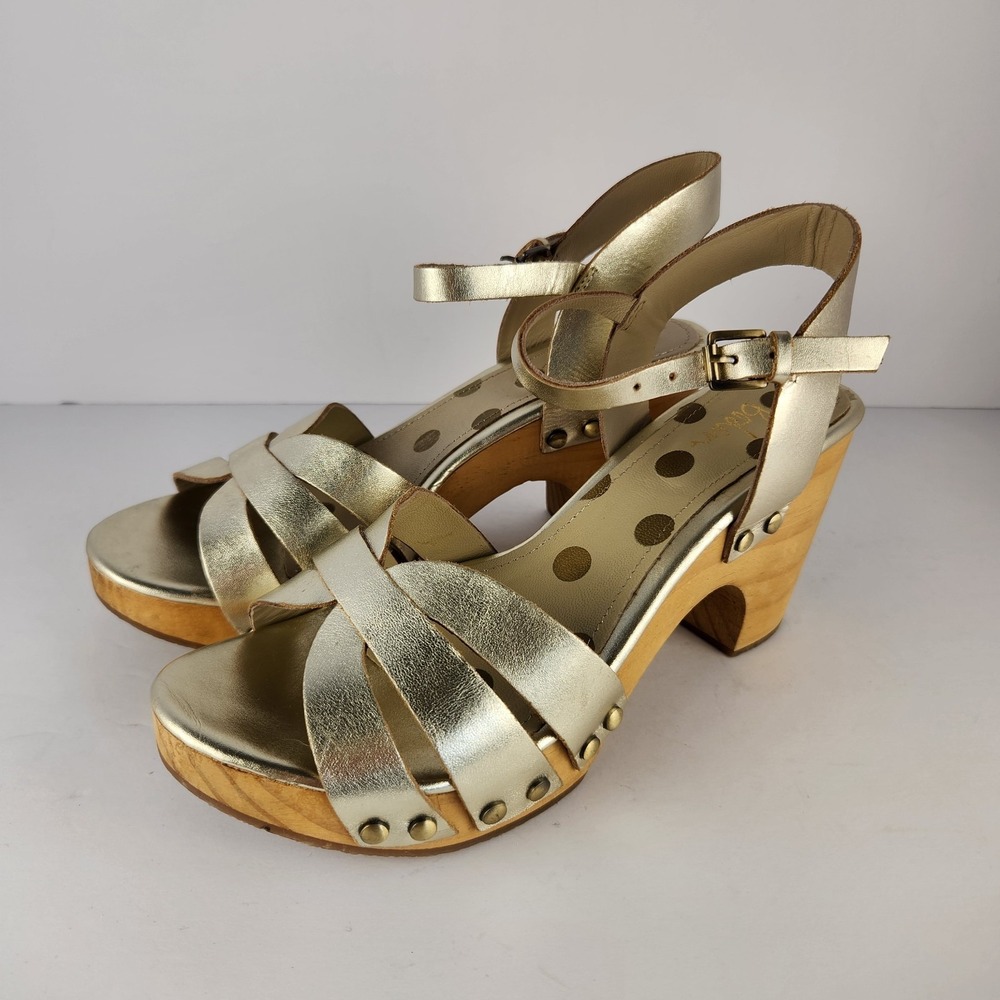 Boden Women's Metallic Gold Preppy Platform Wedge Sandals Size 38 (7-7.5)